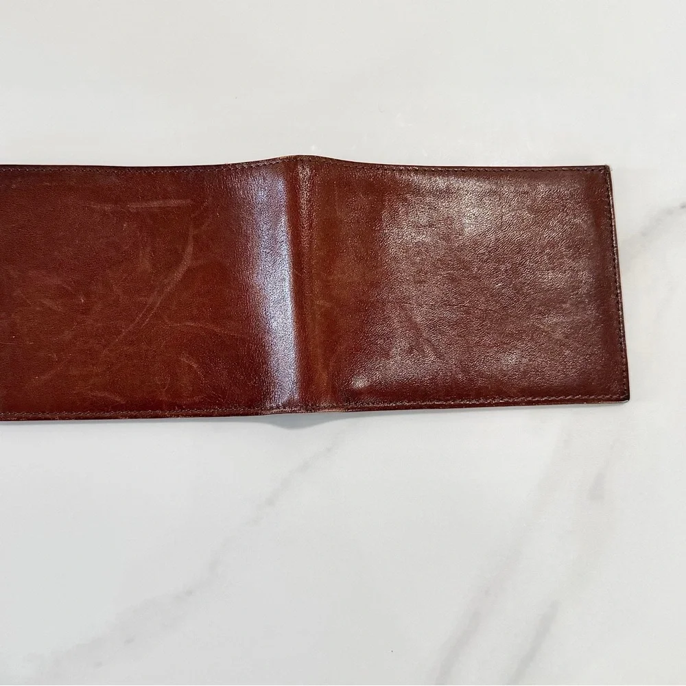 Vintage Paco Rabanne Paris Whiskey Brown Leather Bifold Heritage Card Wallet